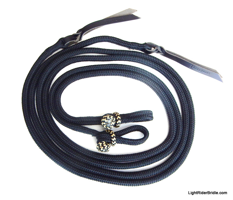 LightRider Button Knot Split Reins - Natural Horse World LightRider Button Knot reins black